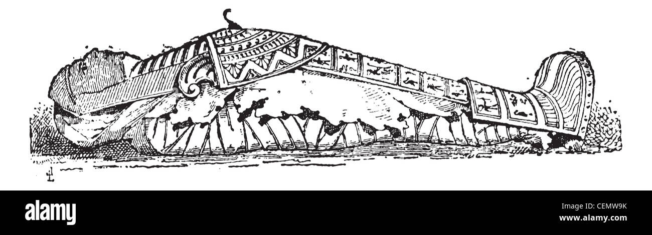 Vieille illustration gravée du sarcophage de momie de seracher, qui était l'infirmière du roi taraks de vingt-cinquième dynastie, 700 ans avant l'ère chrétienne (musée de Florence). dictionnaire des mots et des choses - larive et fleury ? 1895 Banque D'Images