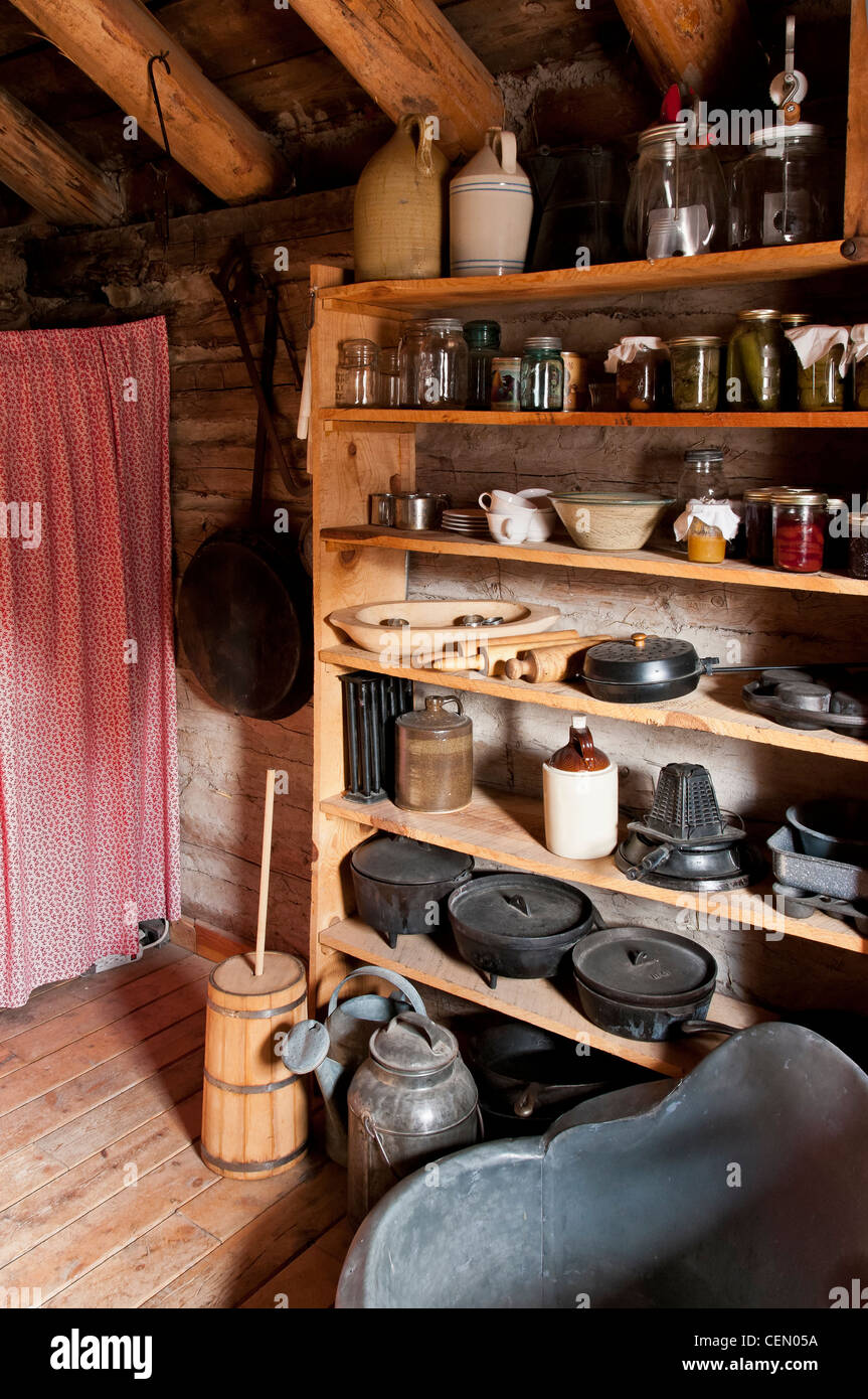 À l'intérieur de Pearce/Aide cabine, histoire de Clear Creek Park, Golden, Colorado. Banque D'Images