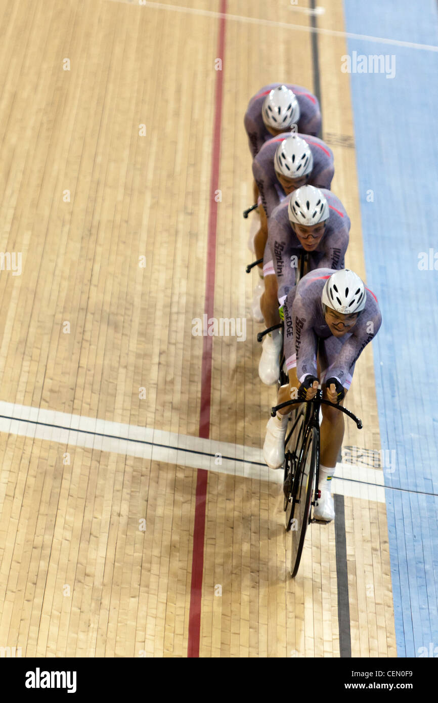 Poursuite par équipe hommes Australie Coupe du Monde de Cyclisme sur Piste UCI 2012 partie de la série de Londres se prépare pour les Jeux Olympiques de 2012 Banque D'Images