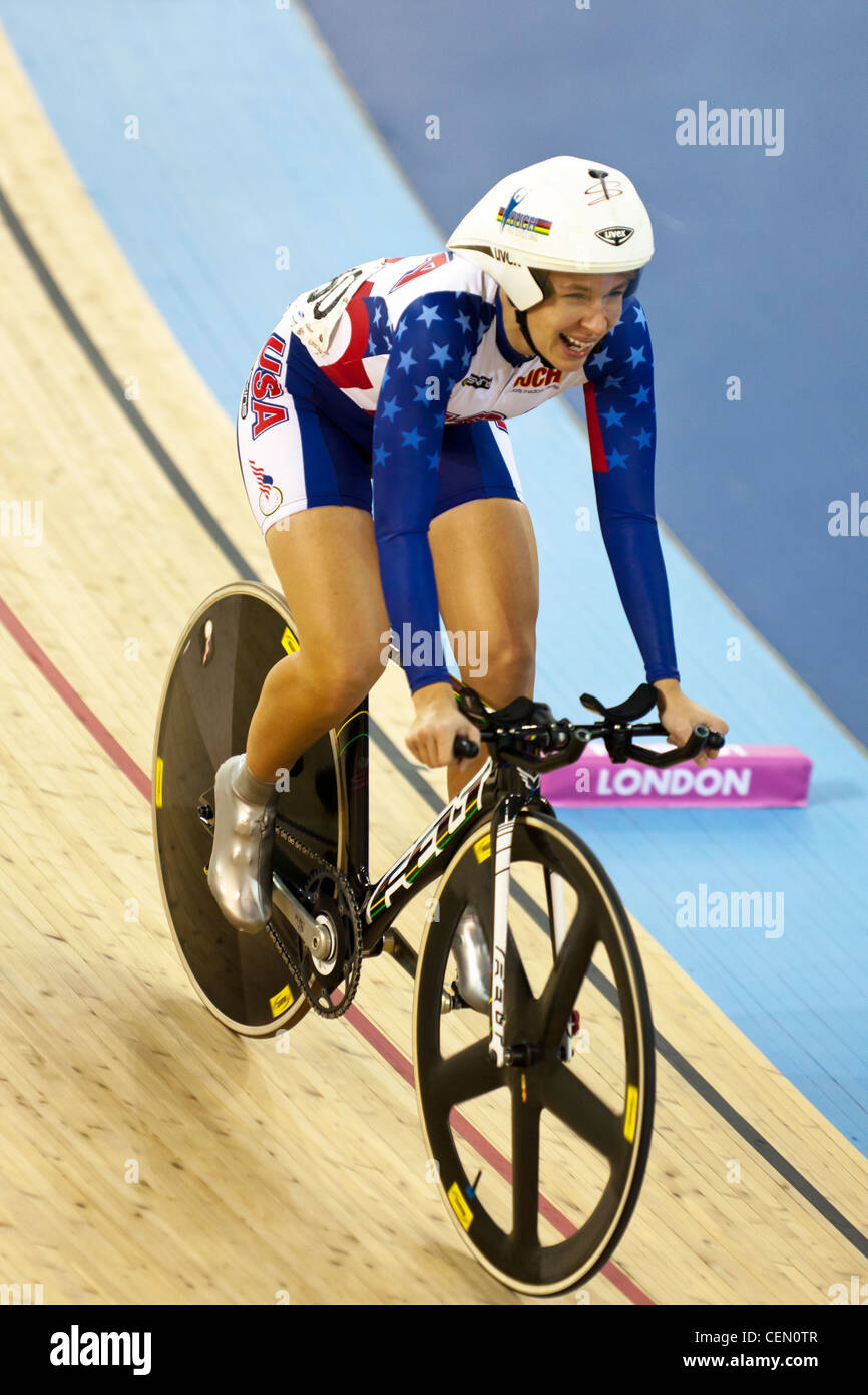 Sarah HAMMER Time Trial Omnium femmes Coupe du Monde de Cyclisme sur Piste UCI 2012 partie de la série de Londres se prépare pour les Jeux Olympiques de 2012 Banque D'Images