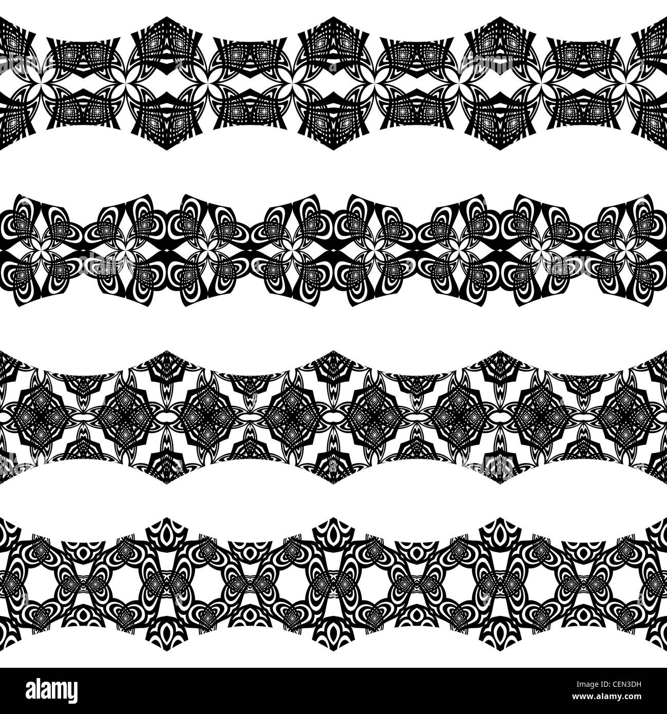 Sans couture horizontale frontières contre fond blanc ; résumé ; textures vector art illustration Banque D'Images