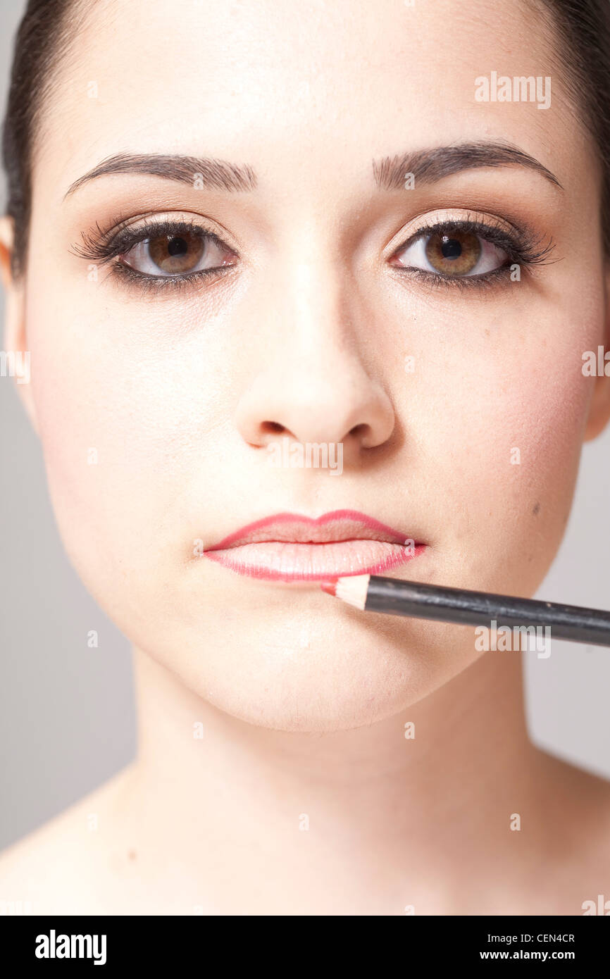 L'étape par étape la couleur de lèvre Banque D'Images