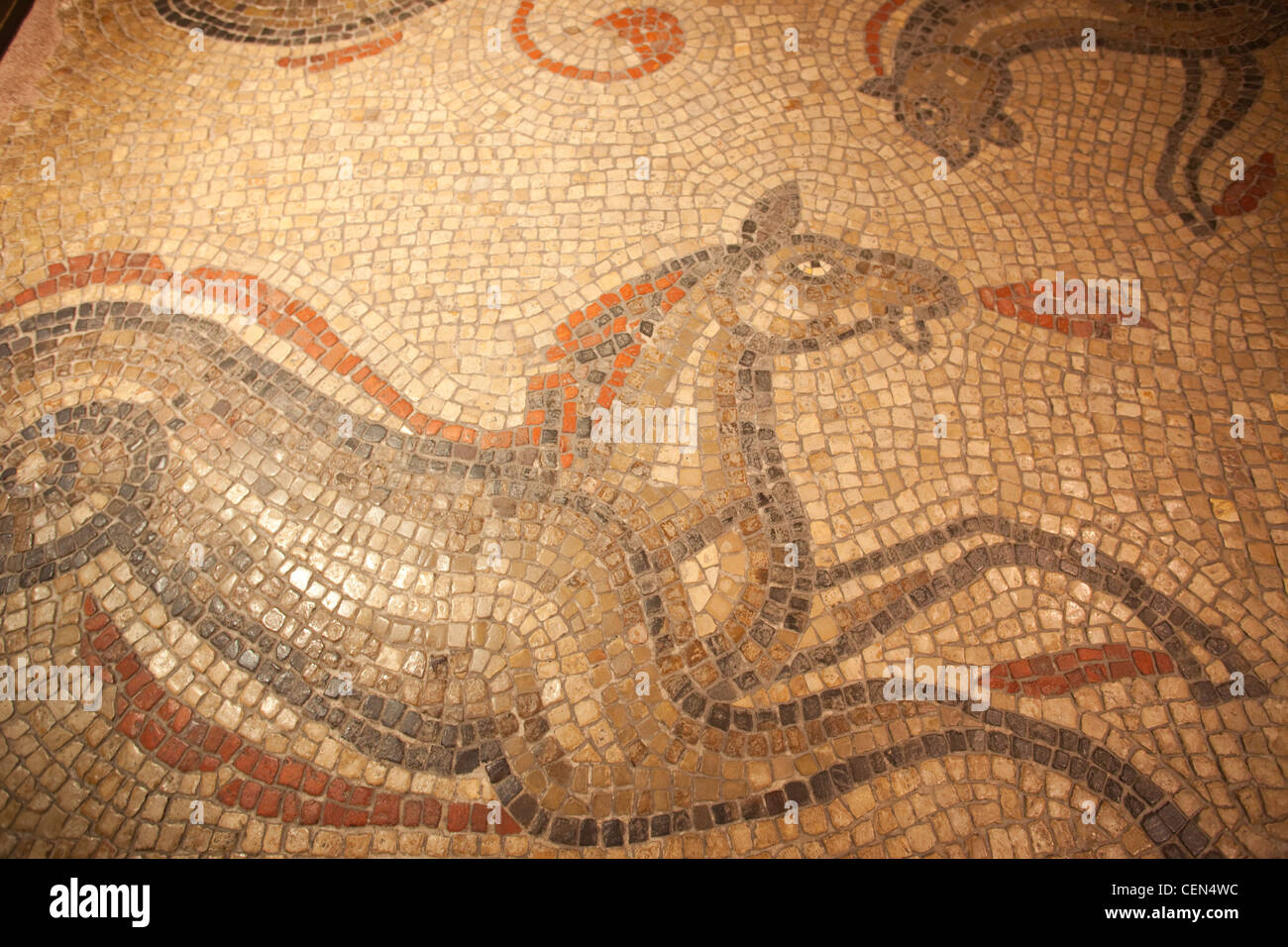 L'Angleterre, Somerset, baignoire, salle de bains romains, parquet mosaïque Banque D'Images