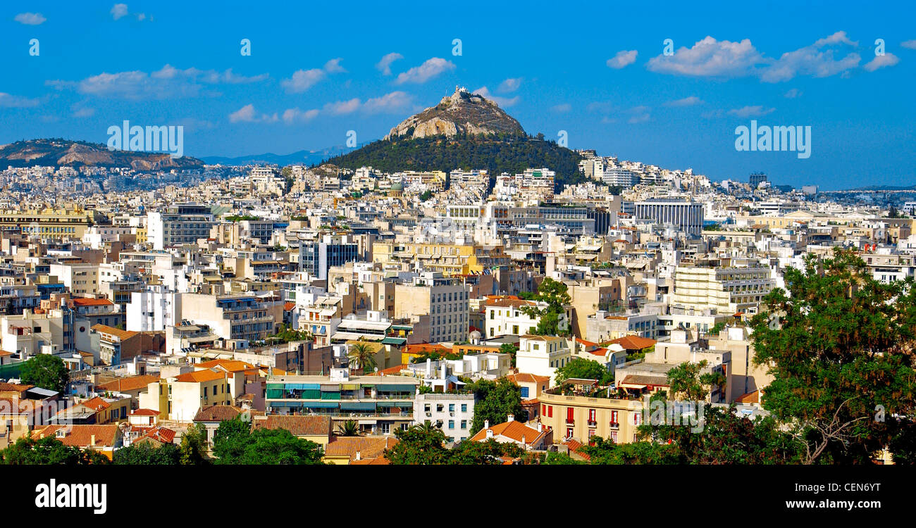La colline du Lycabette, le Centre d'Athènes, Grèce. Banque D'Images