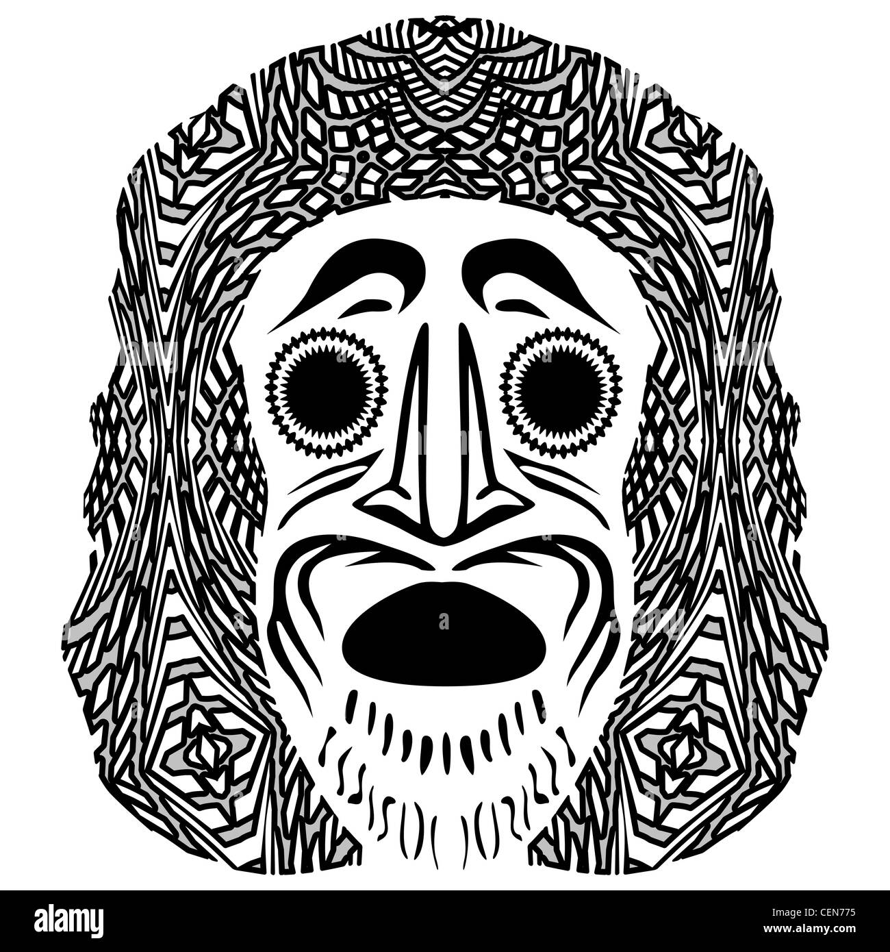 Masque tribal contre fond blanc ; abstract vector art illustration Banque D'Images