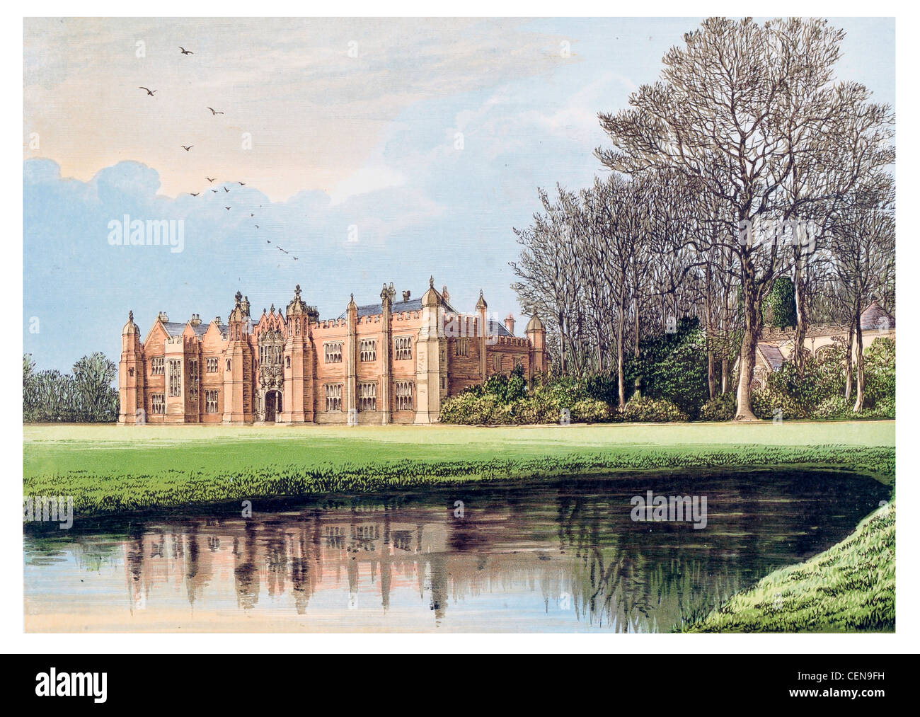 Hengrave Hall manoir Tudor England UK Suffolk étang Lake Banque D'Images