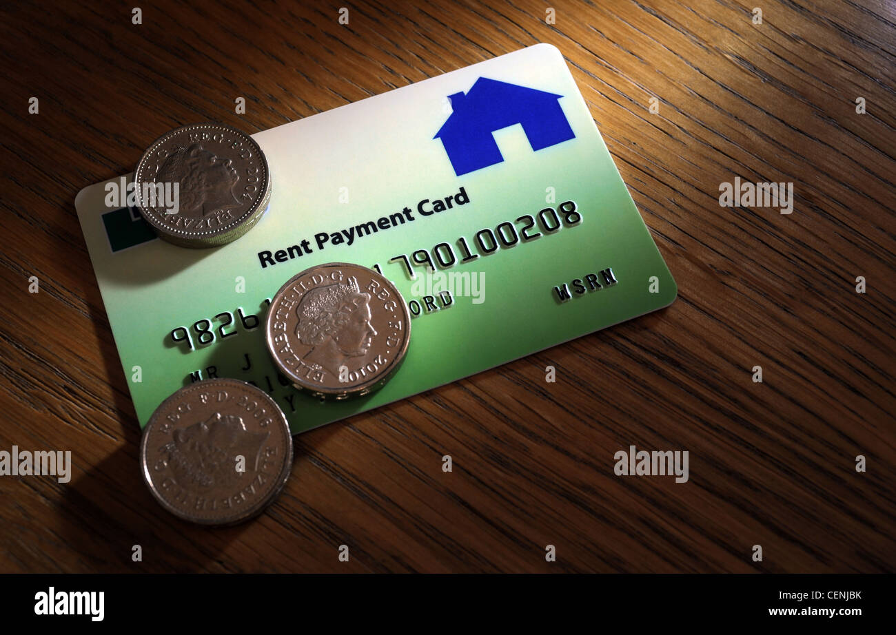Carte de paiement de loyer avec British Pound COINS RE MARCHÉ DE LOCATION IMMOBILIER LOCATION LA HAUSSE DES LOYERS CONSEIL ACHAT pour laisser le marché de l'IMMOBILIER UK Banque D'Images