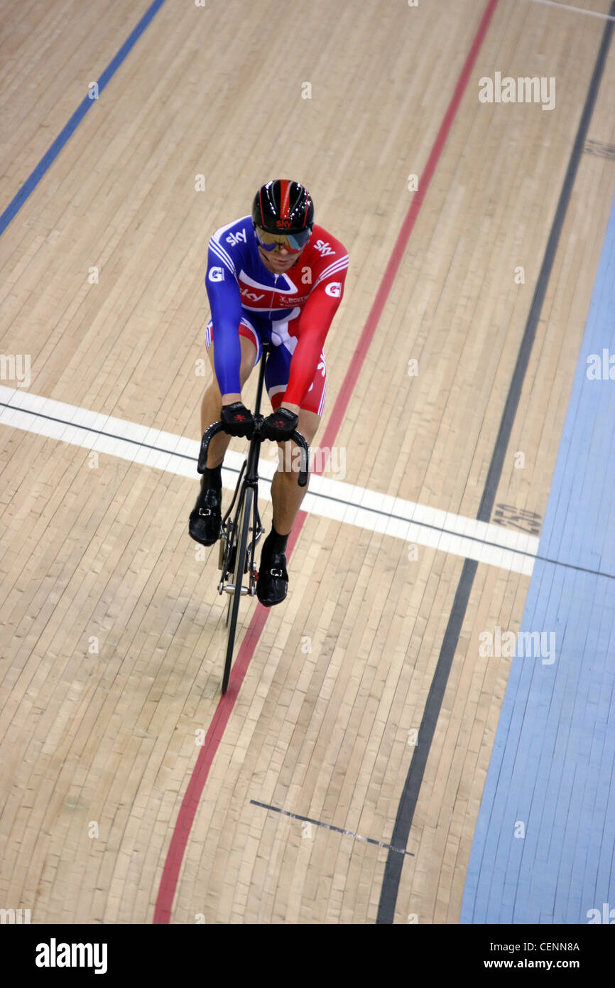 Sir Chris Hoy lors de la Coupe du Monde UCI sur piste vélodrome. Partie de la série événements test Londres se prépare pour les Jeux Olympiques de 2012 Banque D'Images