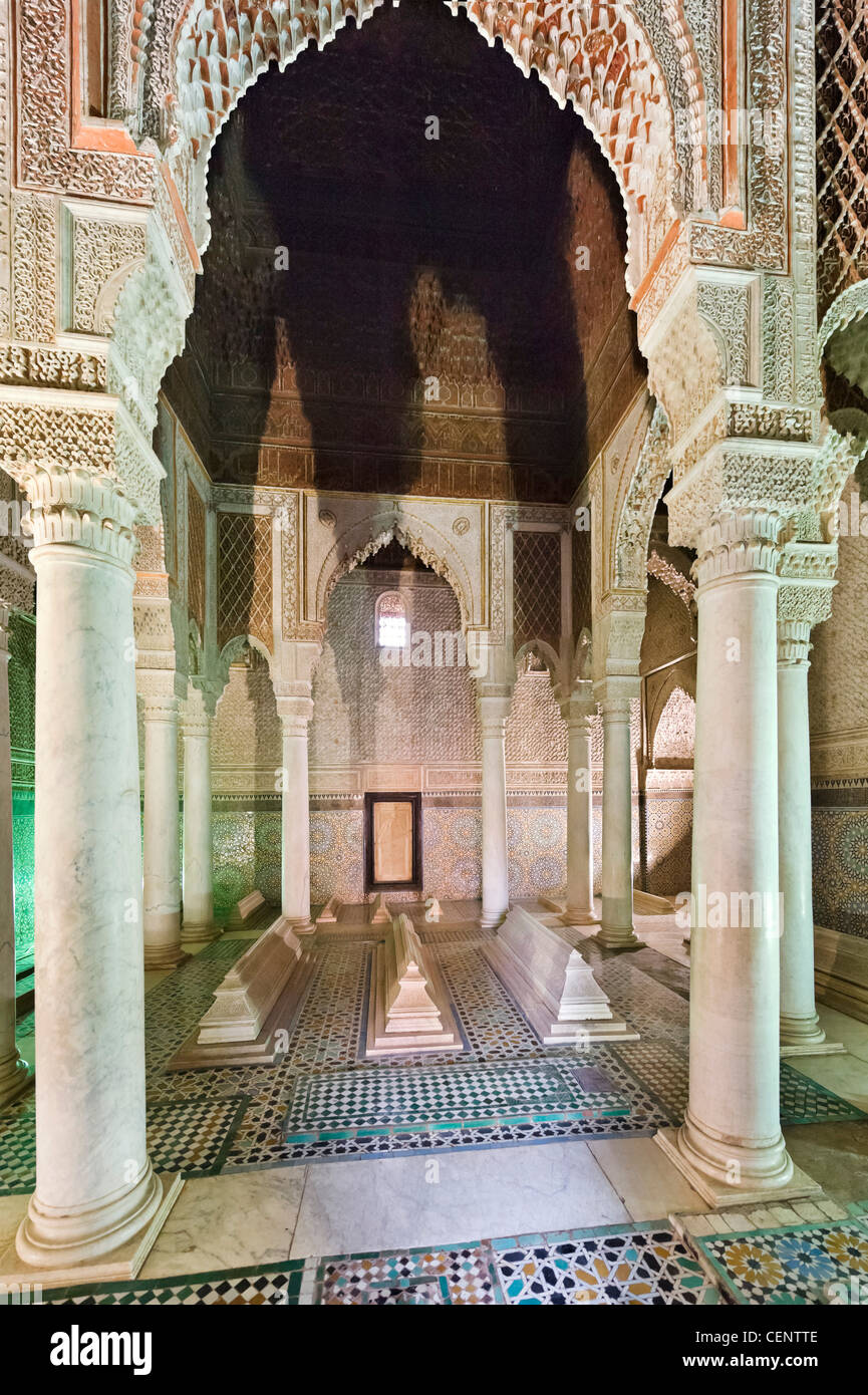 De l'intérieur les tombeaux saadiens, Marrakech, Maroc, Afrique du Nord Banque D'Images