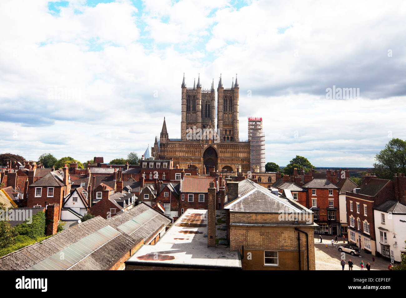 La ville de Lincoln, Lincolnshire Cathedralfrom point vue de haut des murs du château Banque D'Images
