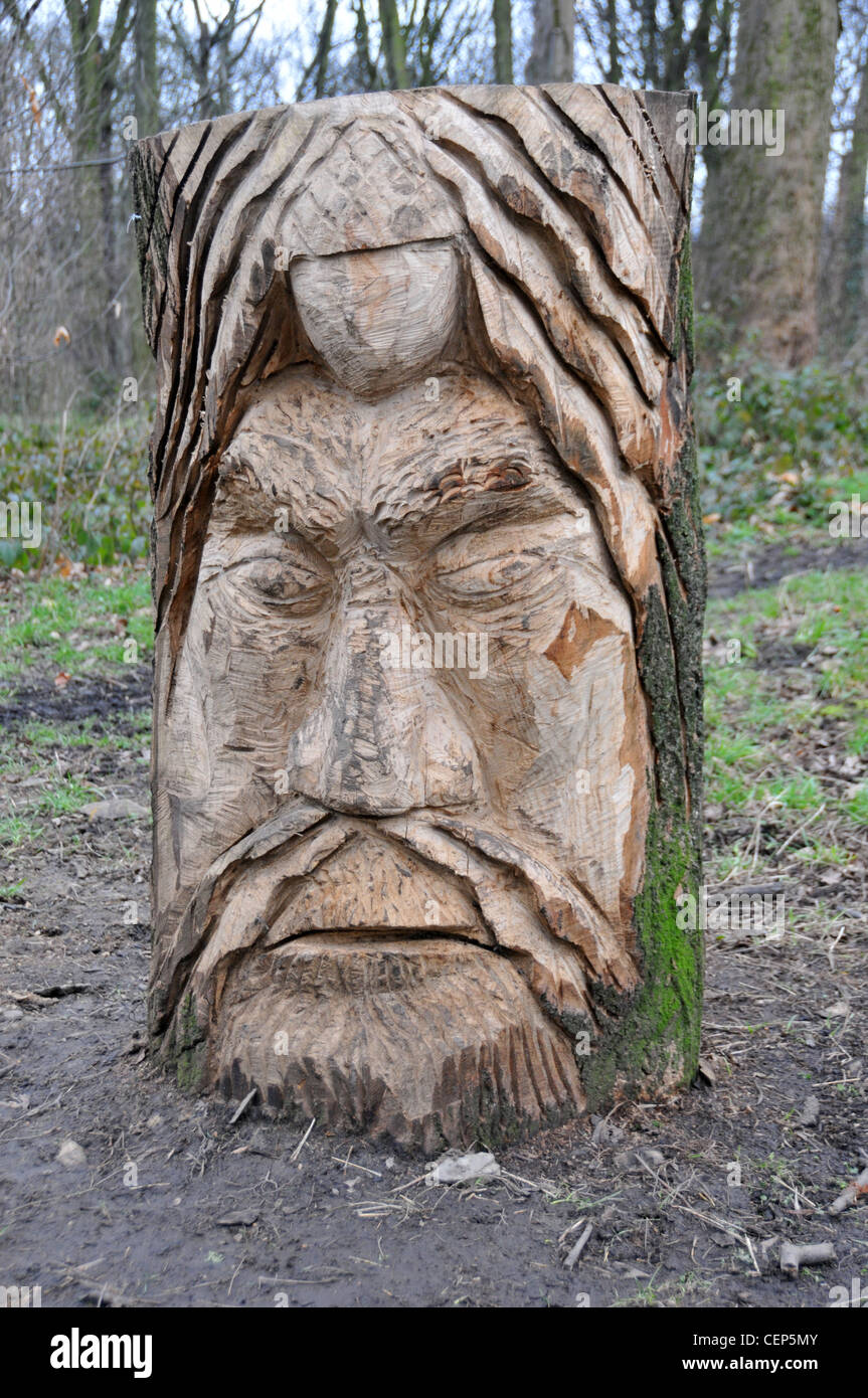 Sculpture sur bois sculpture Viking souche d'arbre couper barbe sculpture  art artistique face à l'art public Photo Stock - Alamy