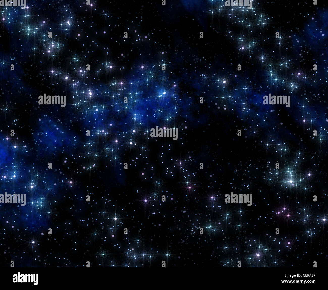 Beaucoup d'étoiles dans l'espace avec des nuages de la nébuleuse bleue Banque D'Images
