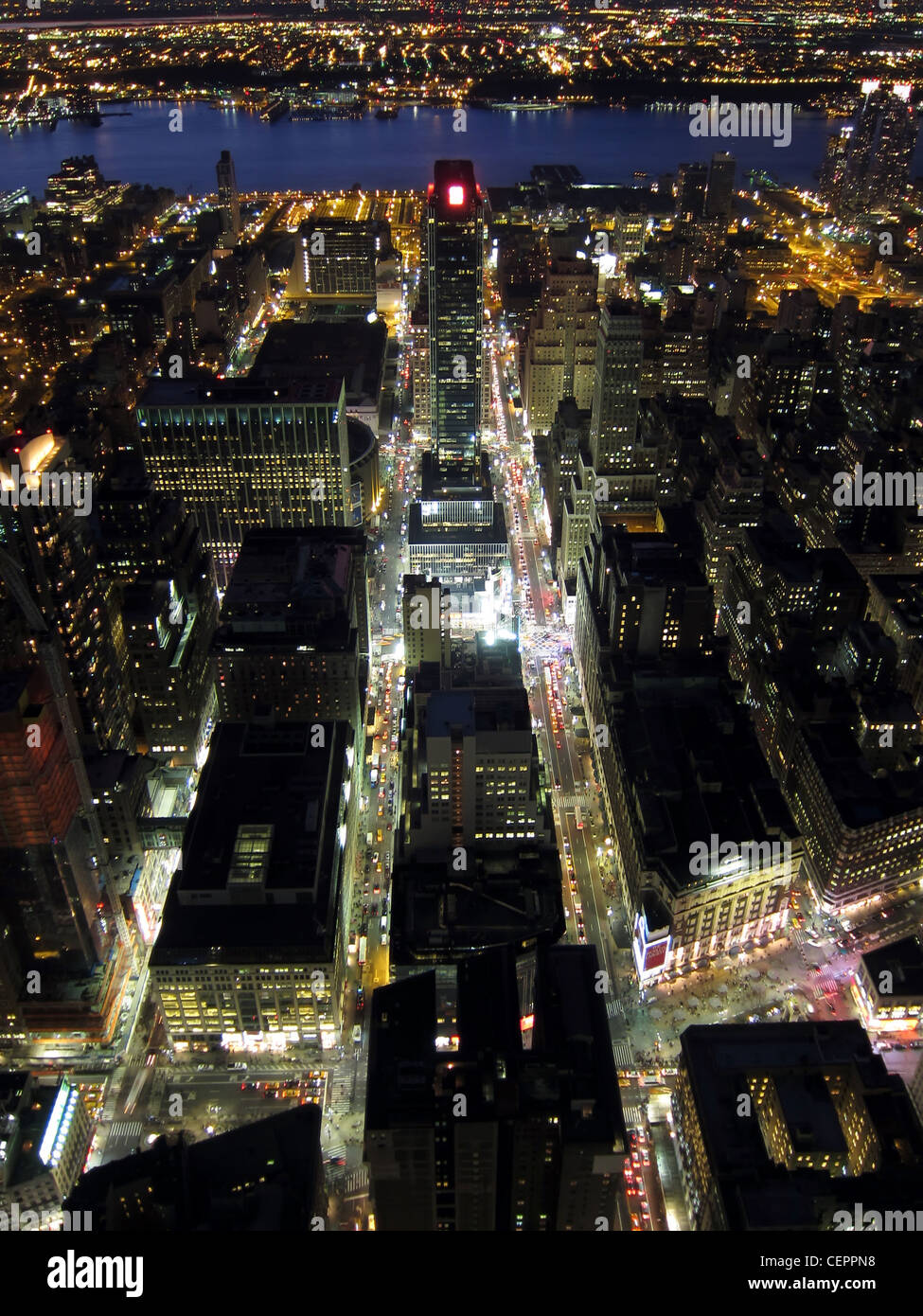 Vue aérienne de New York la nuit Banque D'Images