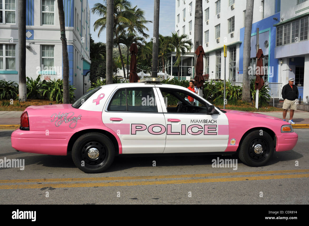 Voiture de police rose, Miami, Floride, USA Banque D'Images
