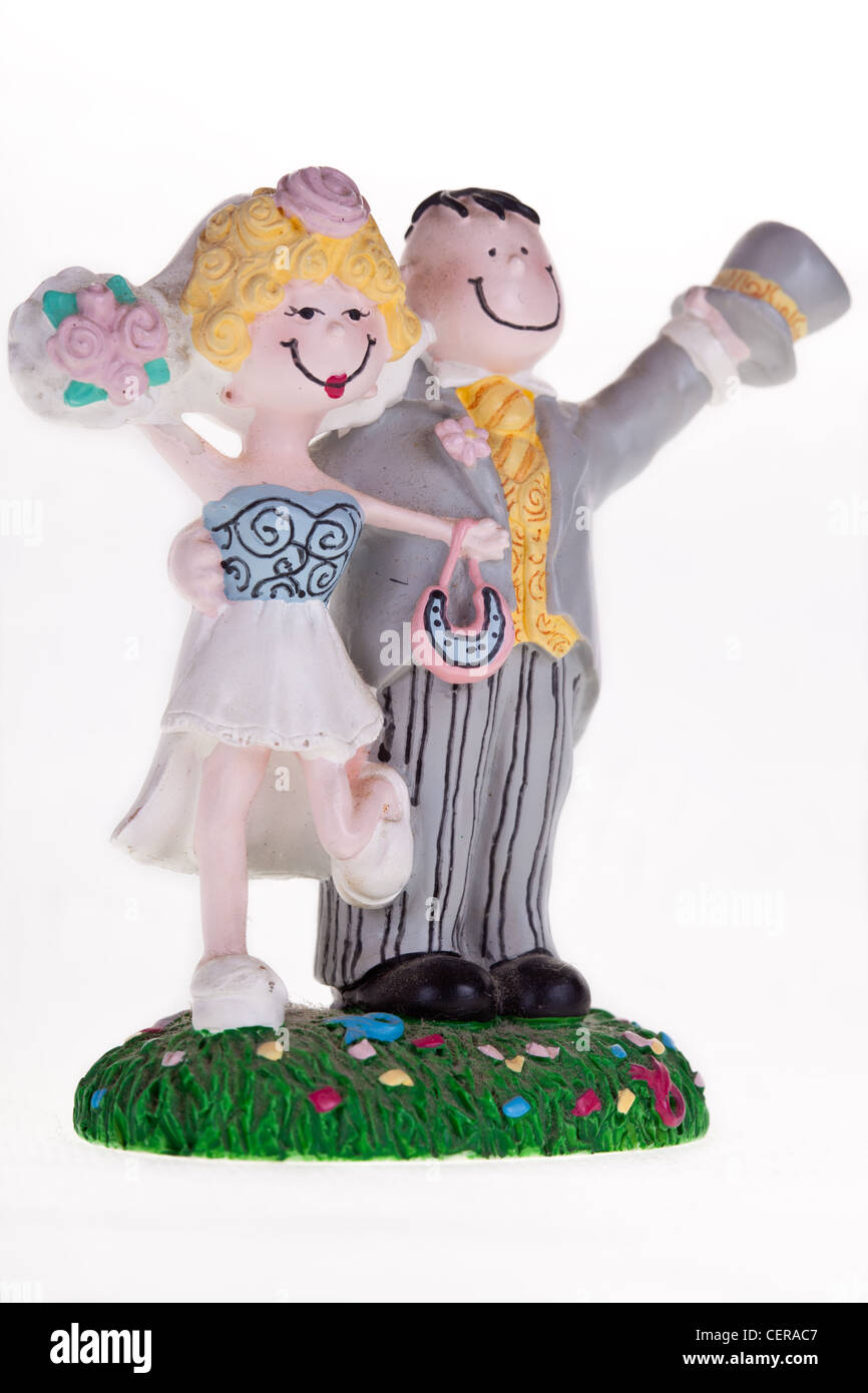 Happy Bride and Groom cake topper caricature,mariée et le marié,wedding cake topper,mariage,mariée,couple,marié, Banque D'Images