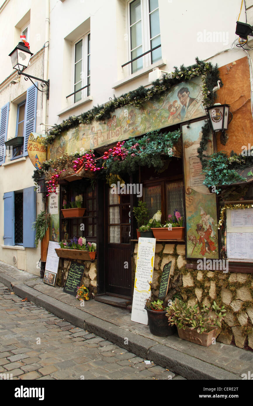 Rue Poulbot, Restaurant Le Poulbot, Montmartre, Paris, France Banque D'Images