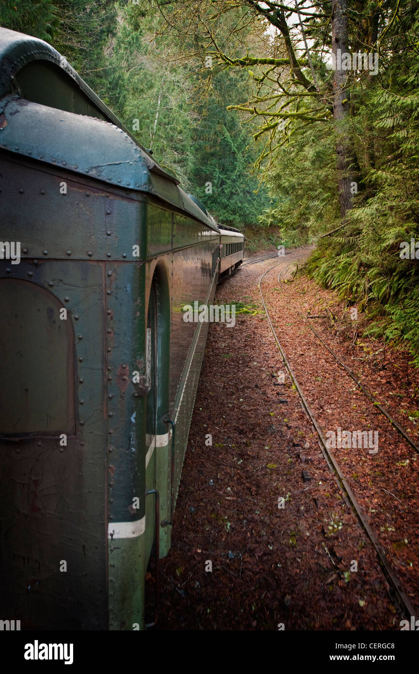 Ces entraîneurs de trains de voyageurs date de 1910 à 1925 et ont été utilisés sur les chemins de fer américains avant l'époque de Amtrak. Banque D'Images