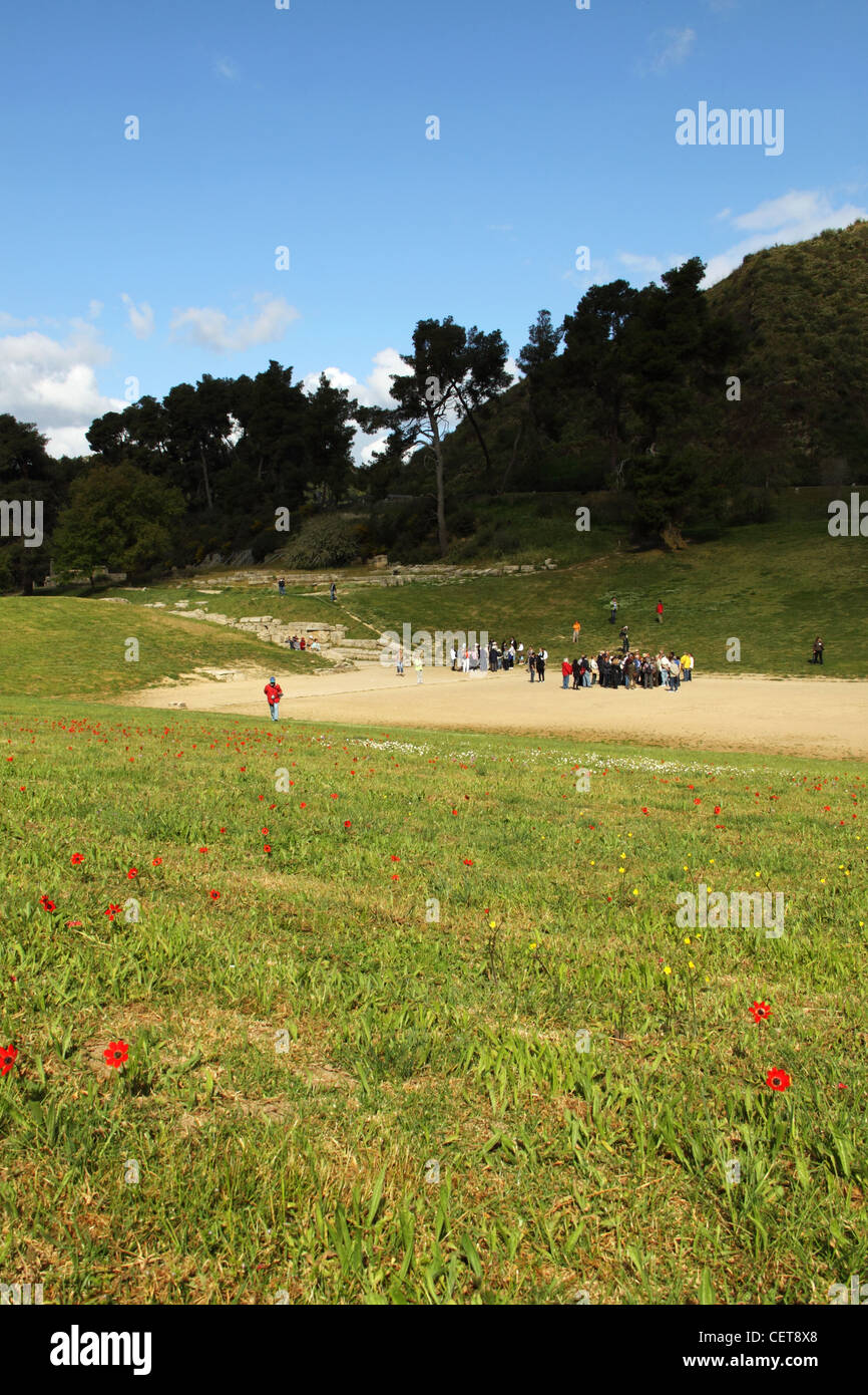 Stadium, l'ancienne Olympia, Ilia, Péloponnèse, Grèce Banque D'Images