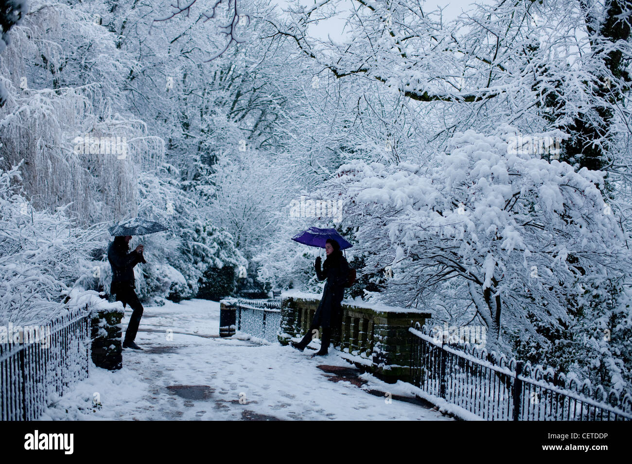 Waterlow Park devient un jeu d'hiver dans la neige couverts Highgate, Londres Banque D'Images