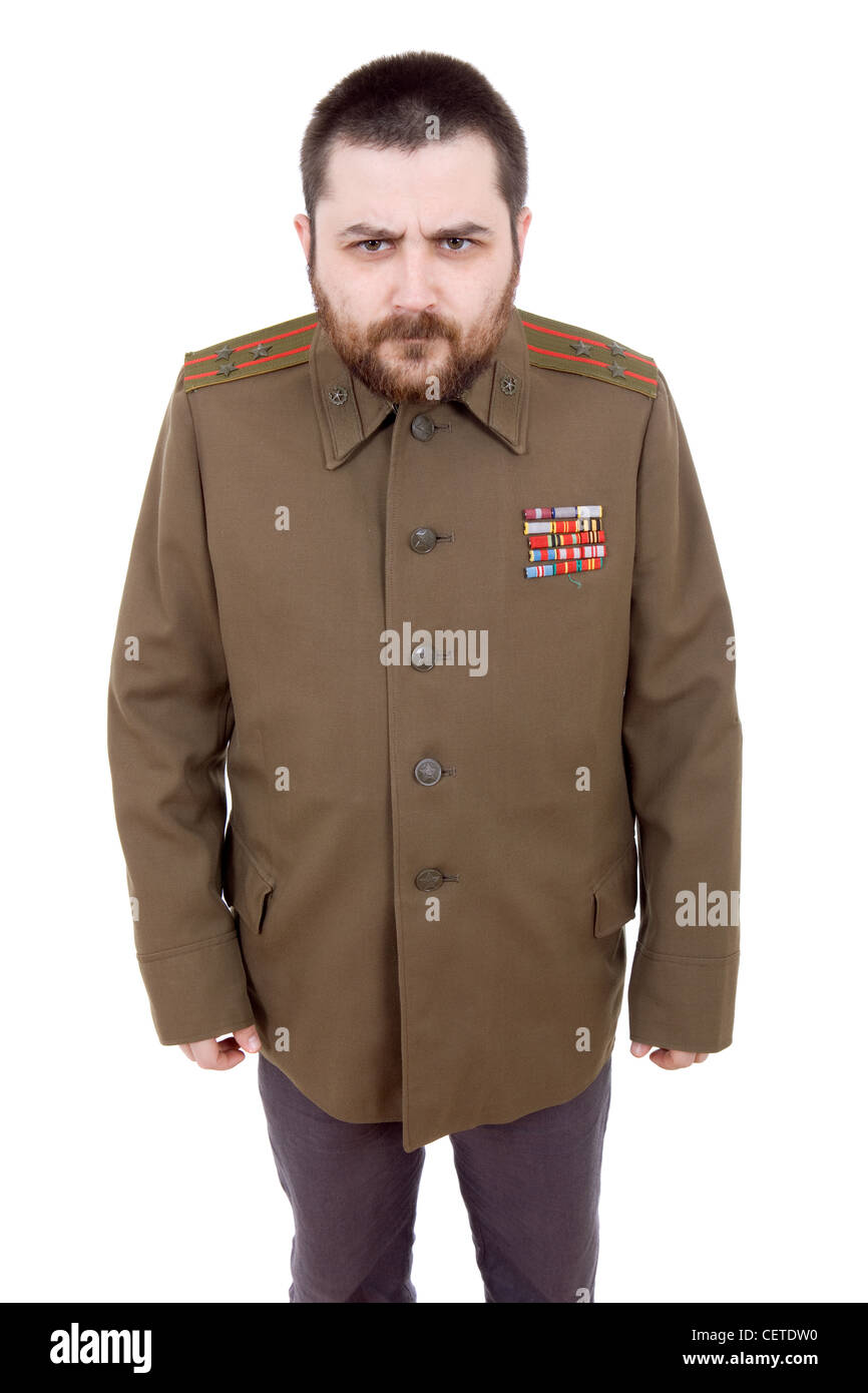 Jeune homme habillé en militaire russe, studio Banque D'Images