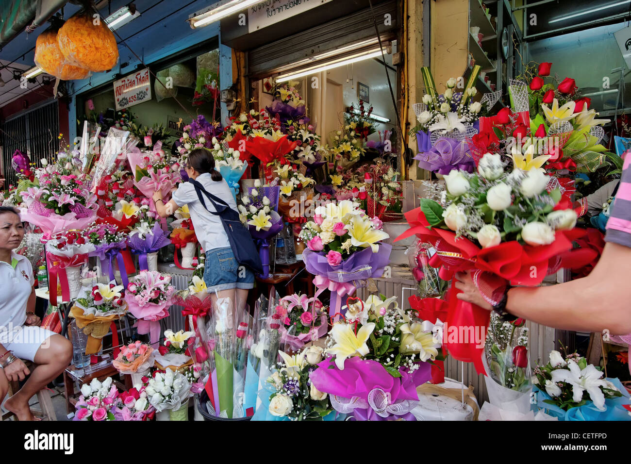 Marché aux Fleurs de Bangkok, Thaïlande Banque D'Images