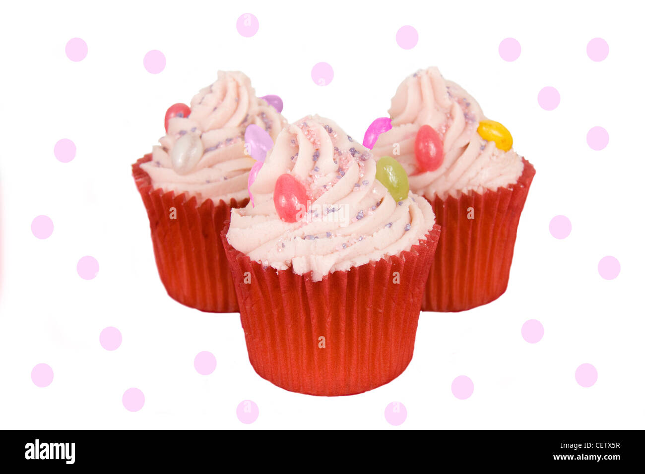 Cupcakes sur Polka Dots Banque D'Images