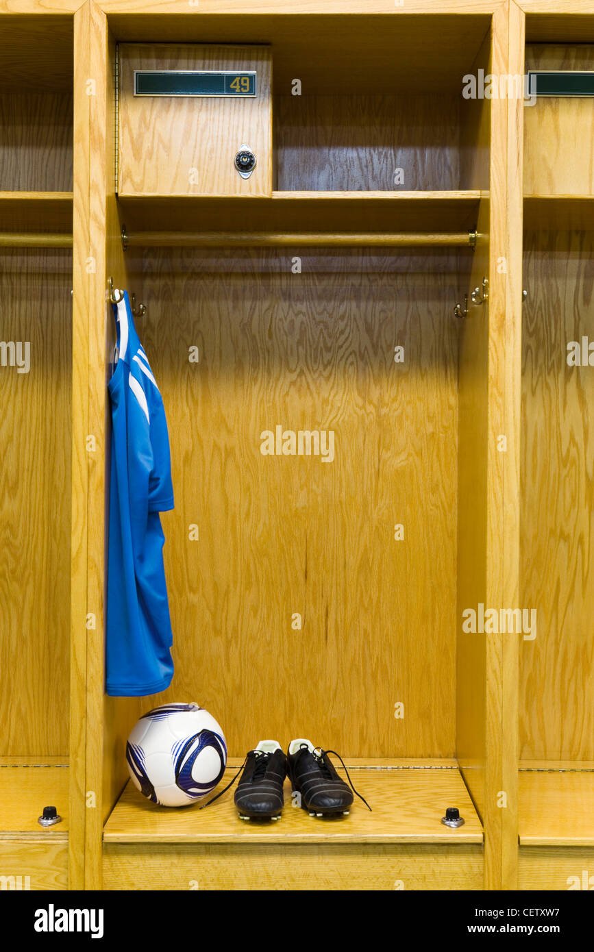 En Soccer locker room Banque D'Images