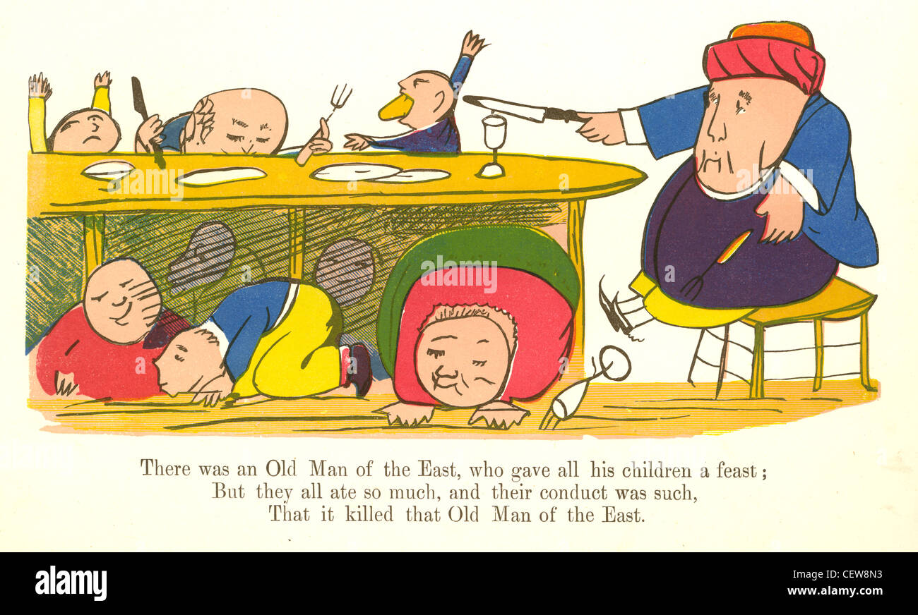Il y avait un vieil homme de l'Est - illustré par Edward Lear Limerick Banque D'Images