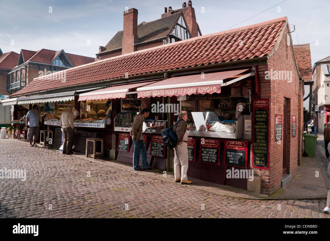 Marché de Newgate, le centre-ville de York. Banque D'Images