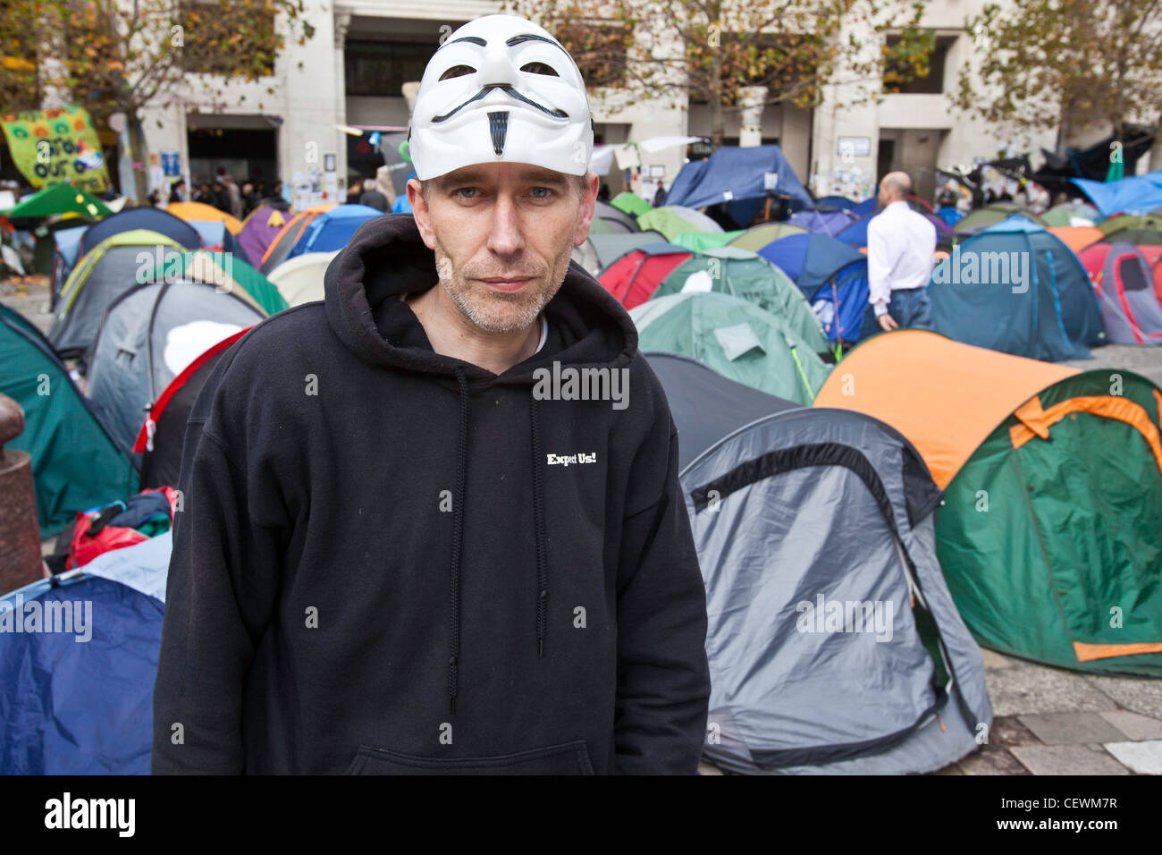 Manifestant à l'Occupy London OSLX de protestation. Banque D'Images