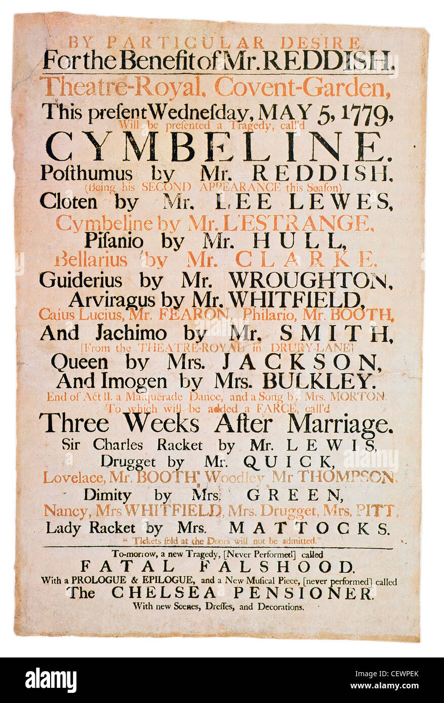 1779 Cymbeline au Covent Garden Theatre Banque D'Images