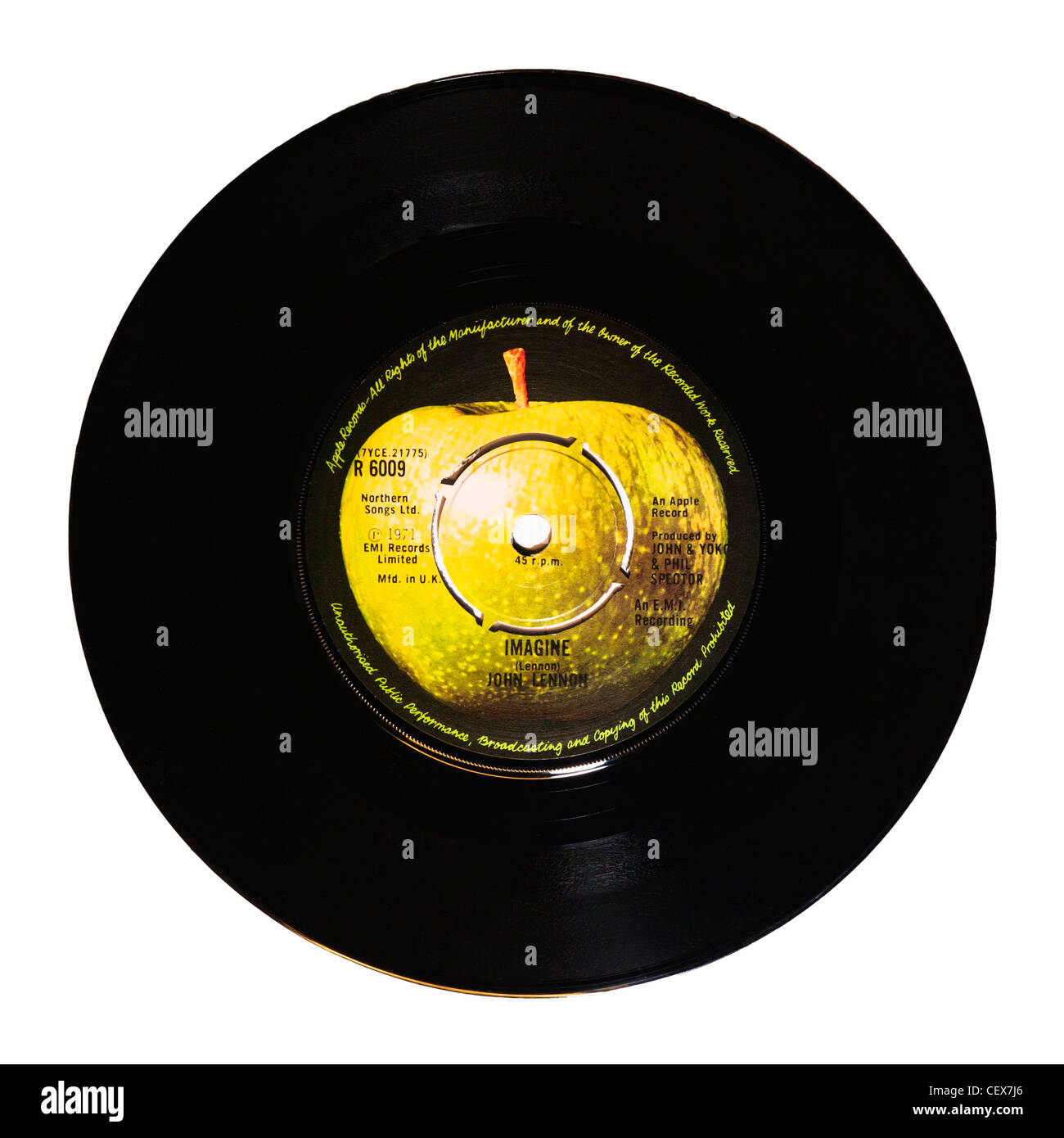 Un disque vinyle, Imagine de John Lennon sur un fond blanc Banque D'Images