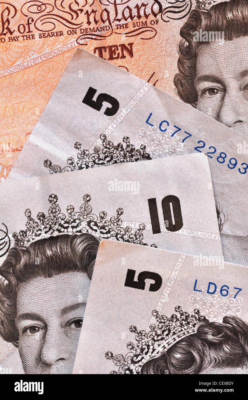 Cinq et dix notes livre UK Banque D'Images