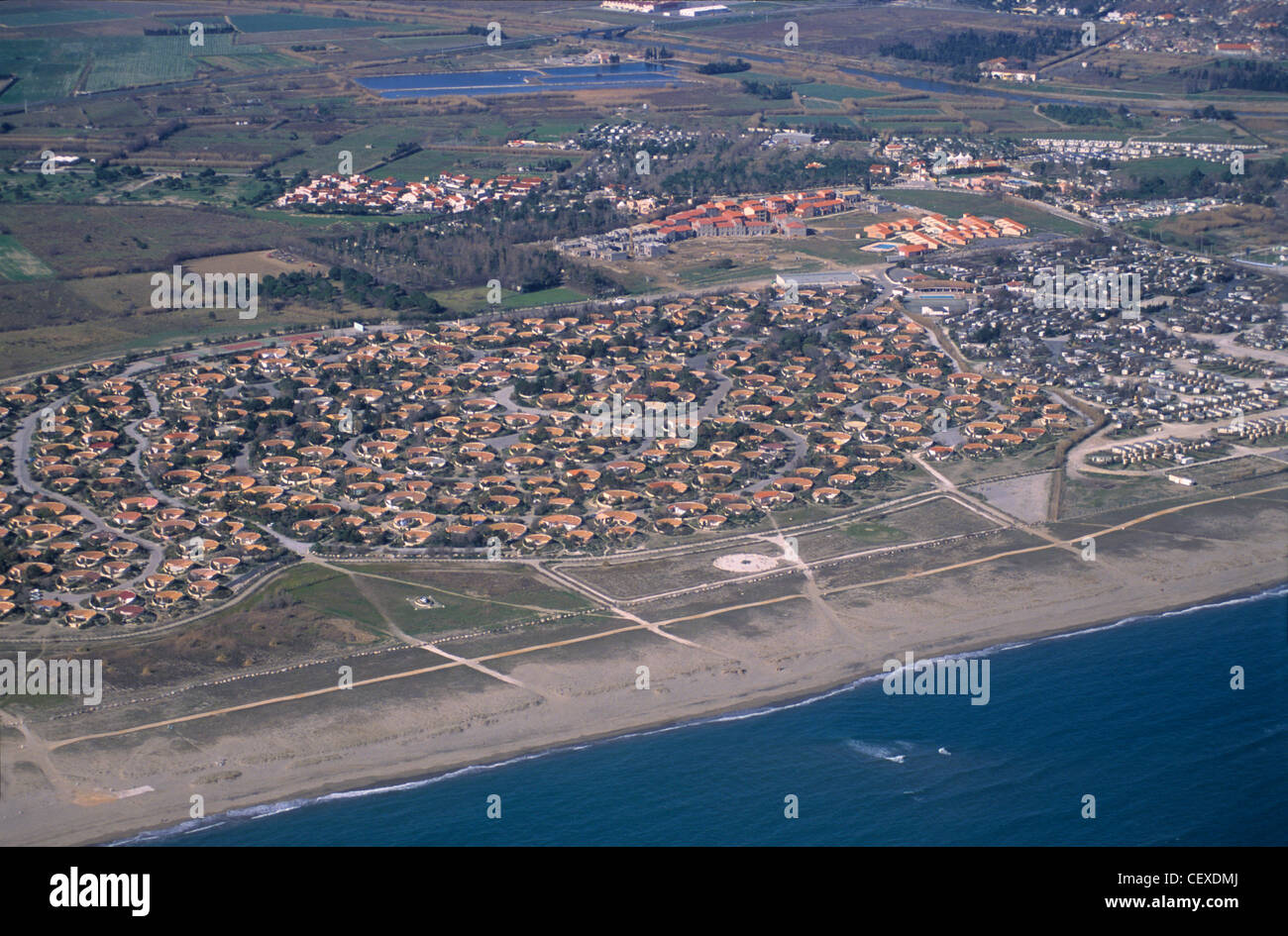 Torreilles plage village et plage , Pyrénées-orientales, Languedoc-Roussillon, France Banque D'Images