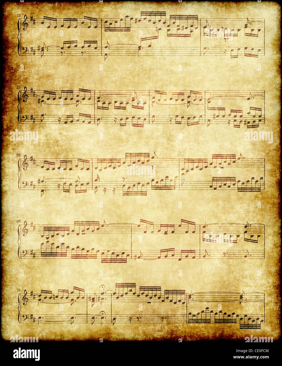 Notes de musique de Bach sur de vieux papier vintage brown Banque D'Images