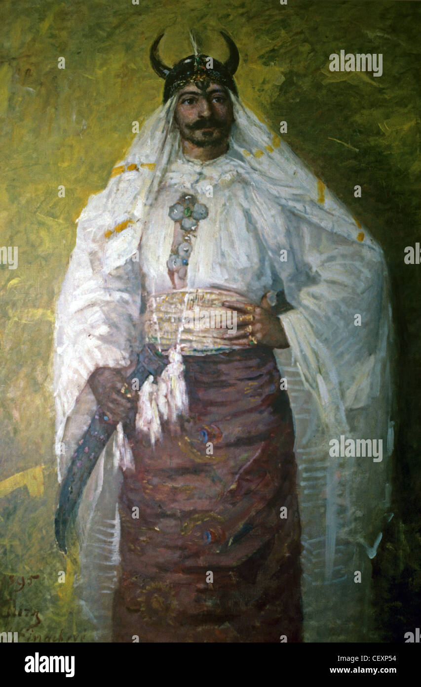 Portrait de l'écrivain romantique français, romancier et officier de marine Pierre Loti (Julien Viaud) (1850-1923) en costume oriental Banque D'Images