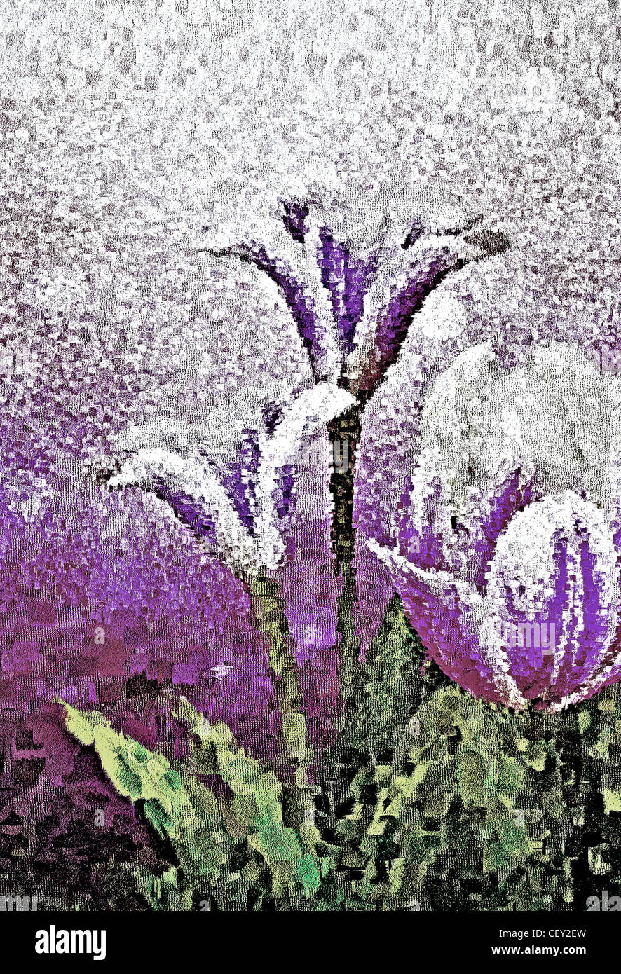 Tulipes violet Peinture Art Banque D'Images