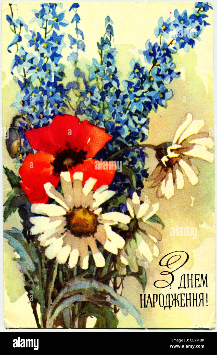 Urss Circa 1979 Carte Postale Montre Attirer Par Reprintseva Fleurs Sauvages De L Artiste Vers 1979 Ukranian Texte Joyeux Anniversaire Photo Stock Alamy Urss Circa 1979 Carte Postale Montre Attirer Par Reprintseva Fleurs Sauvages De L Artiste Vers 1979 Ukranian Texte Joyeux Anniversaire Photo Stock Alamy