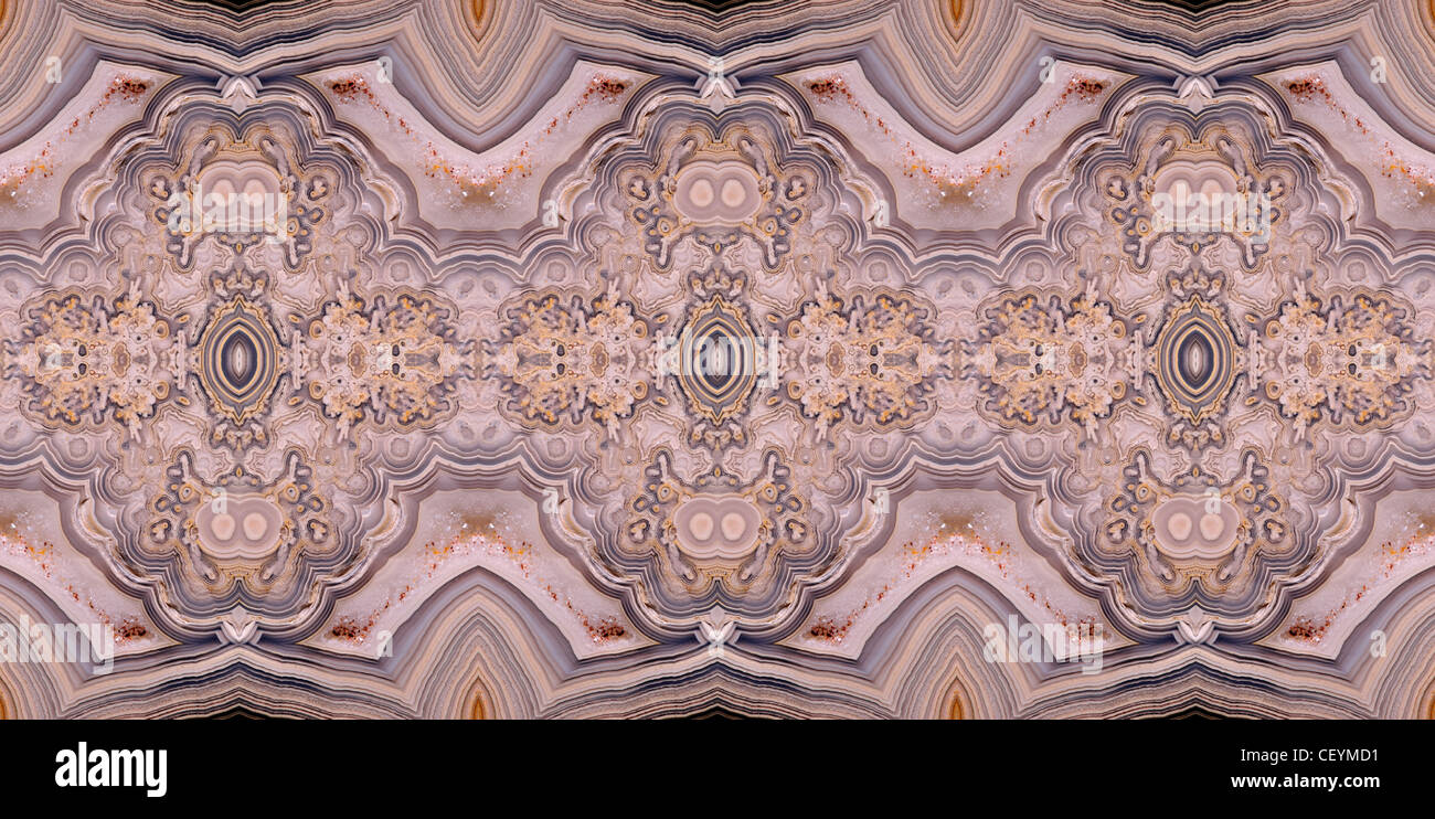 Tranche polie de Jasper (opaque, forme à grain fin de calcédoine) motif symétrique faite à partir de copies de la même image Banque D'Images