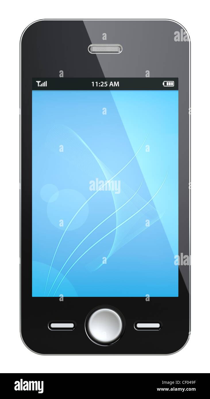 Smart phone avec écran bleu. Isolé Banque D'Images