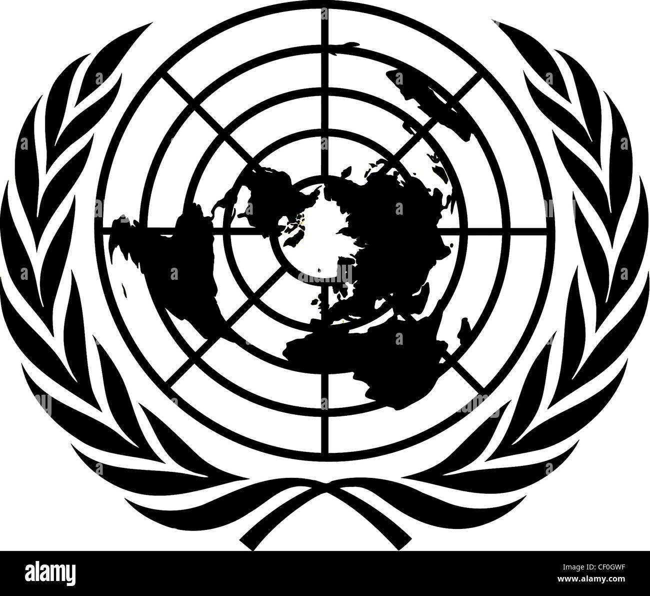 Logo de l'Organisation des Nations Unies avec le siège à New York. Banque D'Images