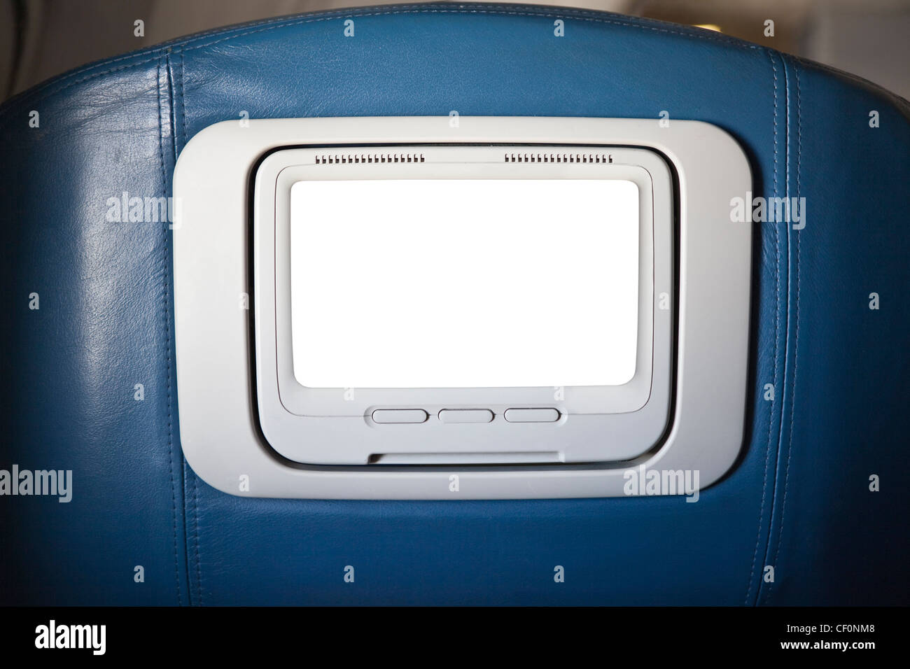Siège de première classe retour téléviseur avec écran de coupure. Banque D'Images