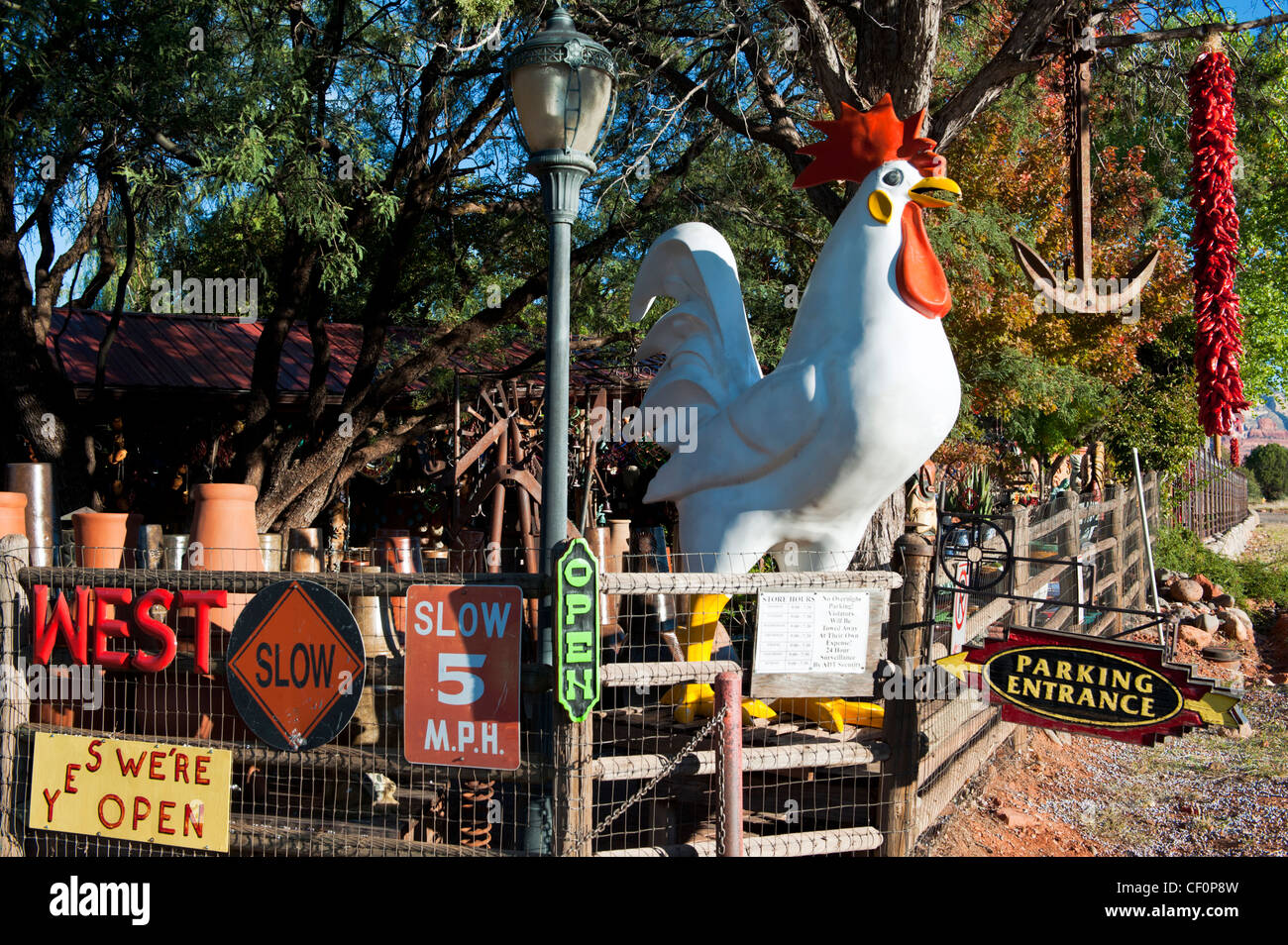 Un gros poulet devant une boutique touristique à Sedona en Arizona. Banque D'Images