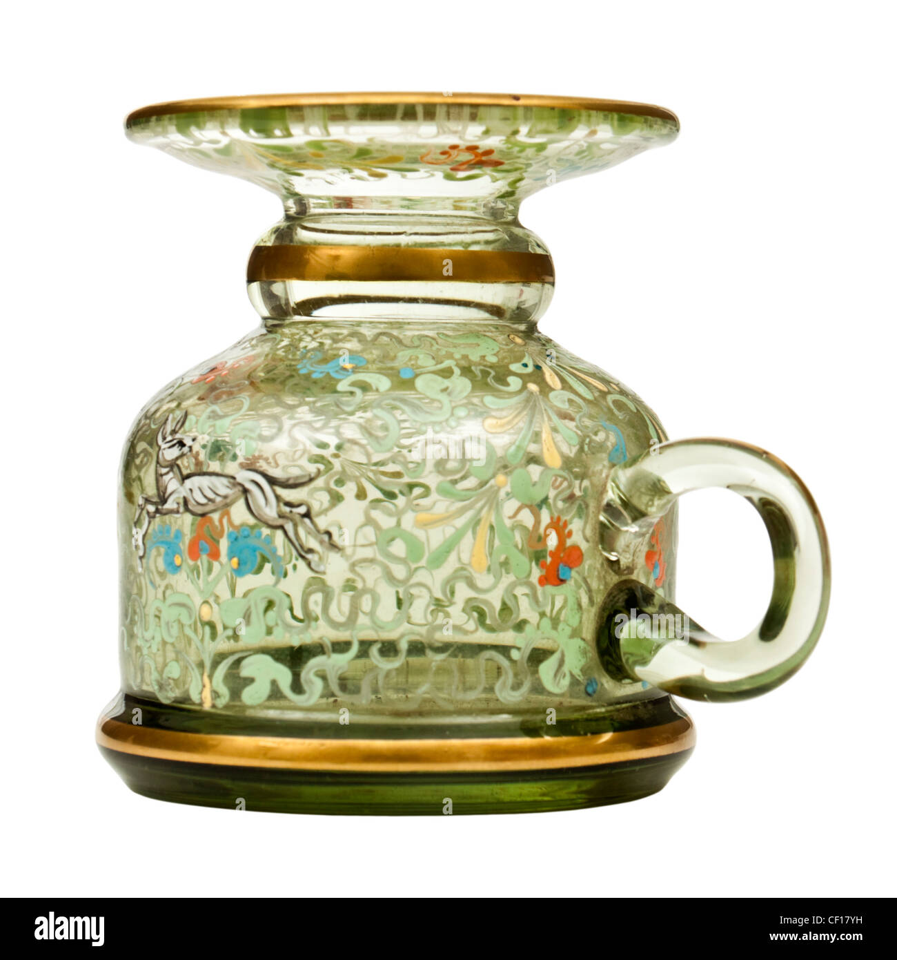 Vintage peint à la main (chamberstick en verre de Murano signé 'Bizart') avec chien émaillé, Lupin et faites défiler les décorations Banque D'Images