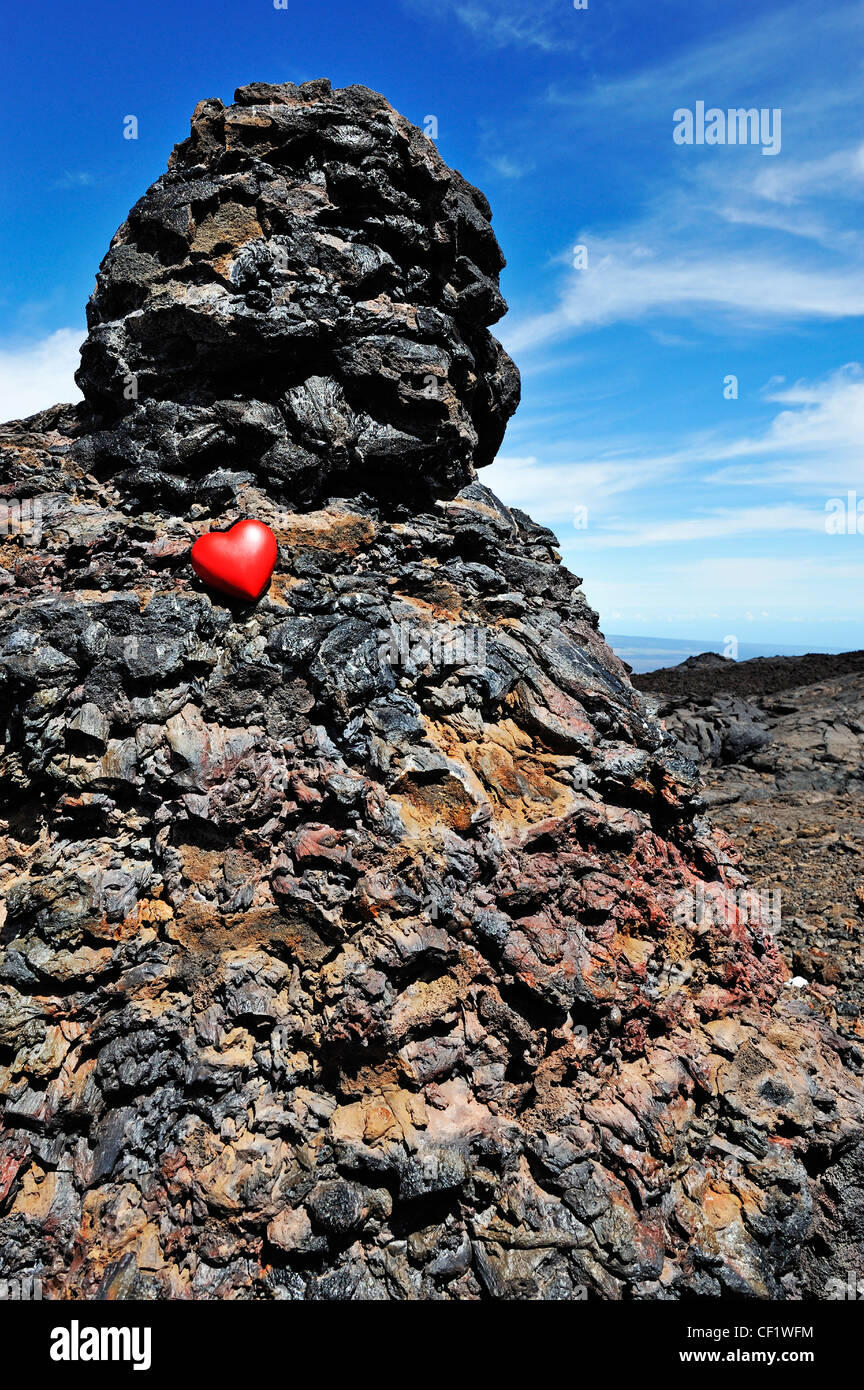 Heartshape sur lave refroidie, Mauna Loa Volcano, Big Island, Hawaii Islands, Usa Banque D'Images