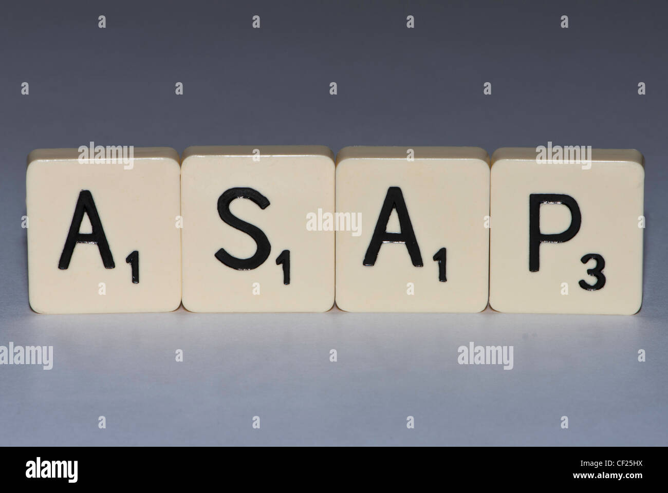 L'orthographe des lettres l'expression ASAP Banque D'Images