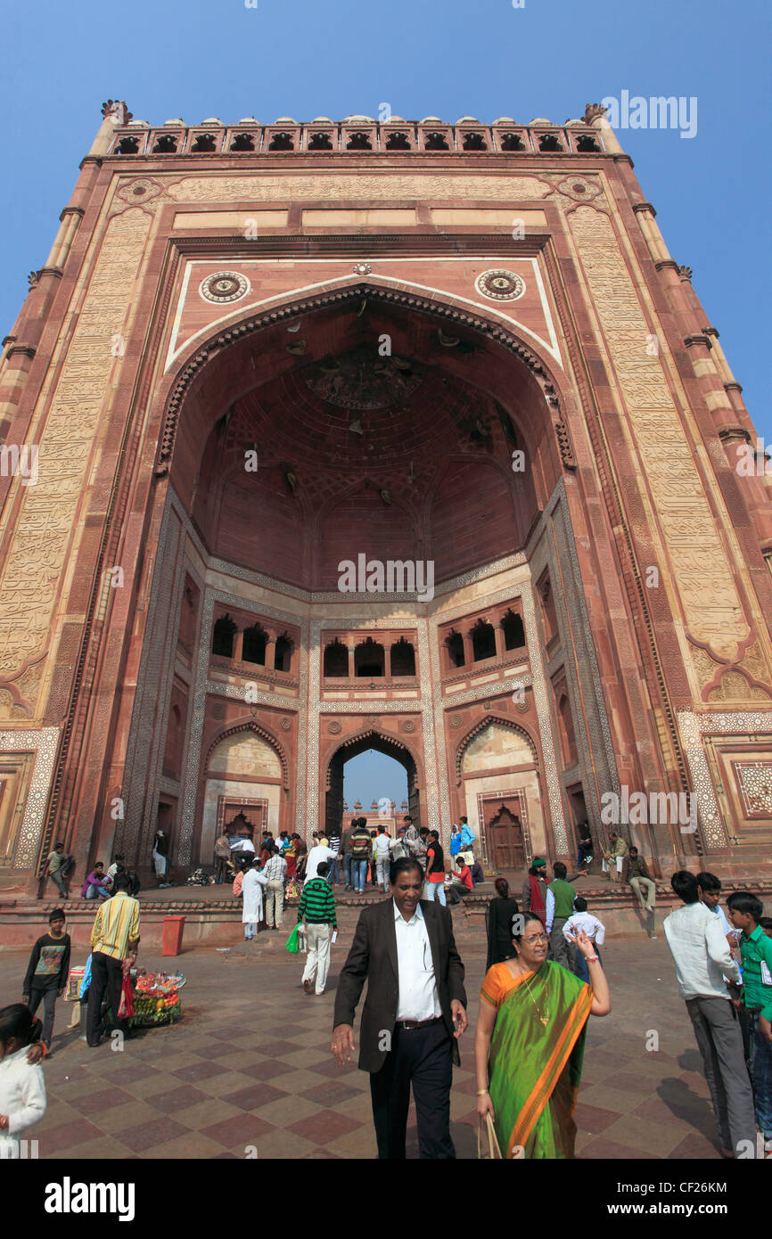 L'Inde, Uttar Pradesh, Fatehpur Sikri, Jama Masjid, mosquée Buland Darwaza, la victoire, Banque D'Images