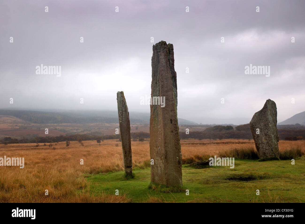 Menhirs datant de 1800-1600 BC au Machrie Moor sur l'île d'Arran. Banque D'Images