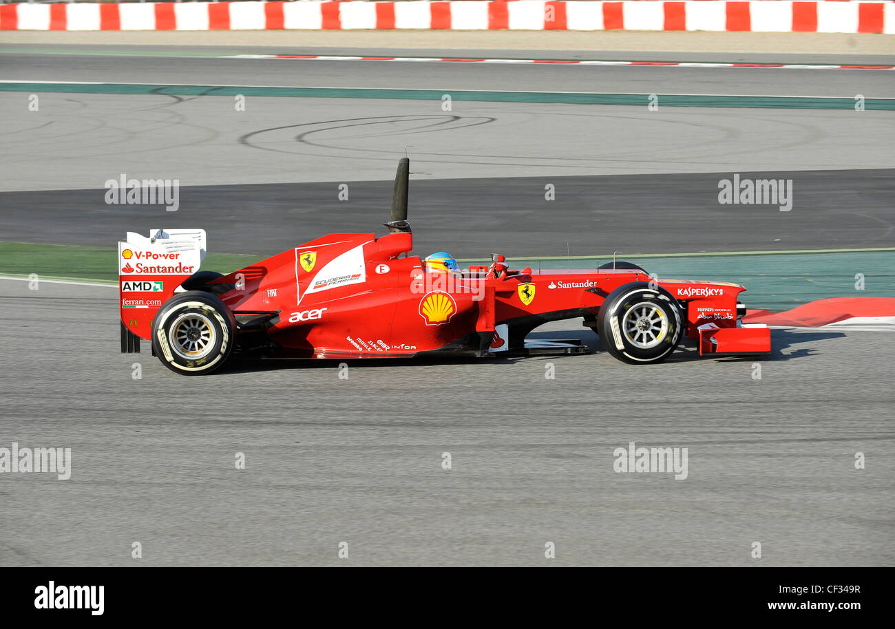 Fernando Alonso (ESP), Ferrari F2012 de Formule 1 lors d'une session de test sur circuit de Catalogne, Espagne Banque D'Images