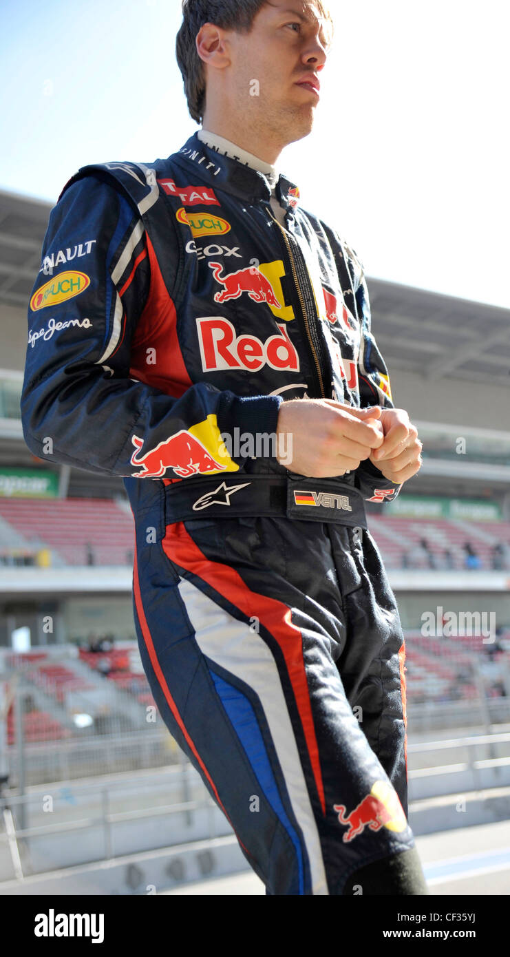 Sebastian Vettel (GER) Red Bull Racing Formule 1 pendant une session de test sur circuit de Catalogne, Espagne Banque D'Images